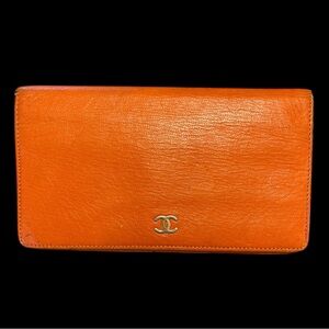 Chanel Orange Calfskin Leather Wallet